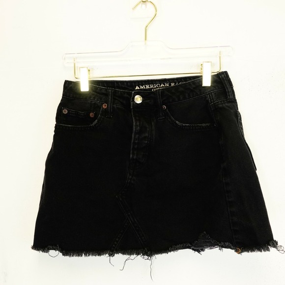 American Eagle Outfitters Dresses & Skirts - AMERICAN EAGLE OUTFITTERS Button Fly Mini Skirt XS Black Raw Hem Edgy Punk Rock